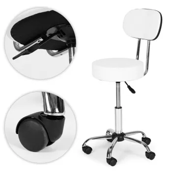 Stołek obrotowy z oparciem taboret kosmetyczny medyczny fotel regulowany biały ModernHome-1275634