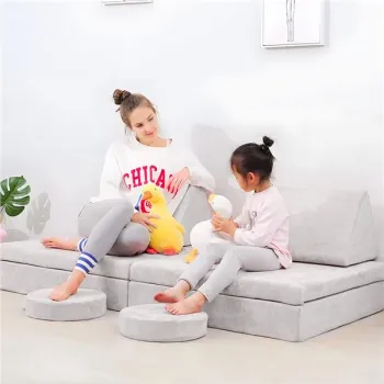 Fotel modułowy dla dzieci DIY 8 miękkich poduch składany - szary ECOTOYS-1272469