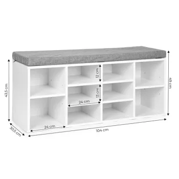 Szafka na buty z szarą poduszką 10 półek biała ModernHome-1273107