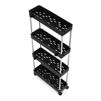 Plastikowy regał łazienkowy z 4 półkami kółka czarny ModernHome-1272577