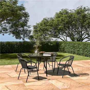 Stolik ogrodowy okrągły 105 cm na taras ogród balkon szkło hartowane otwór na parasol MultiGarden-1274250
