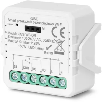 GISE Smart Pojedynczy moduł przekaźnikowy bezpotencjałowy WiFi | Tuya | GSS-WF-DR-1354058