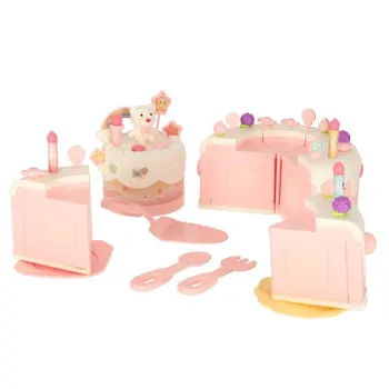 Tort urodzinowy piętrowy do krojenia na rzepy muzyka światła kuchnia 16 elementów różowy-1378645