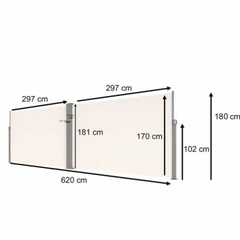 Markiza narożna boczna tarasowa LUARO parawan zwijany 180 x 620 cm beżowy-1378584