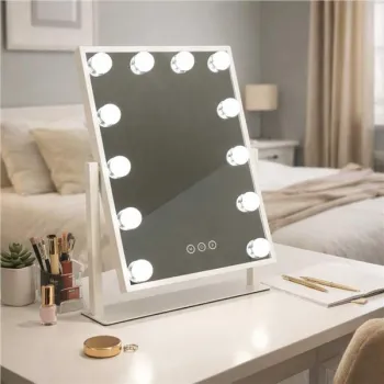 Lusterko do makijażu kosmetyczne podświetlane 12 LED Hollywood z 12 żarówkami USB 30 x 40 cm-1378792