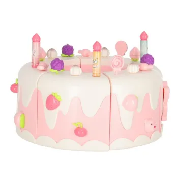 Tort urodzinowy piętrowy do krojenia na rzepy muzyka światła kuchnia 16 elementów różowy-1378643