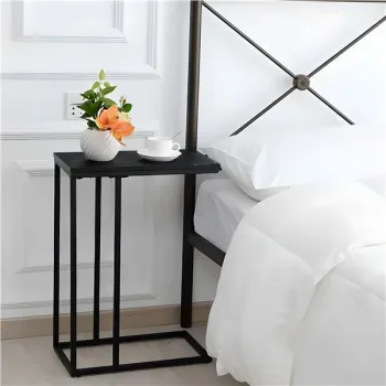 Stolik boczny pod laptopa kawowy w kształcie litery C marmur czarny ModernHome-1379534