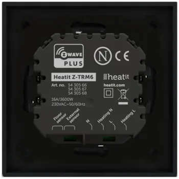 Termostat Heatit Z-TRM6 Black Matt Z-Wave Thermostat 3600W 16A 868,4 Mhz-1377923