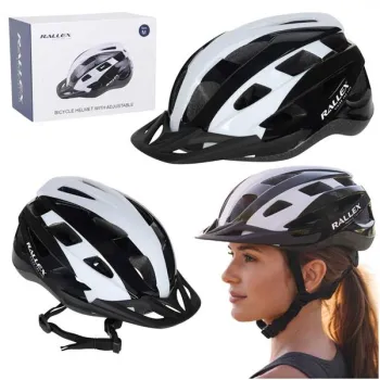 Kask rowerowy na rower RALLEX damski męski regulowany czarno-biały M 54-58cm-1378470