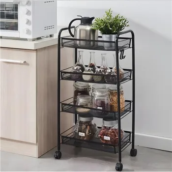 Metalowy regał mobliny łazienkowy z 4 półkami kółka czarny ModernHome-1379491