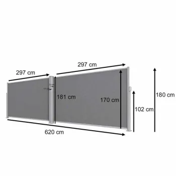 Markiza narożna boczna tarasowa LUARO parawan zwijany 180 x 620 cm szary-1378593