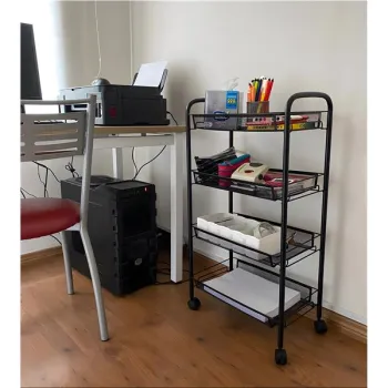 Metalowy regał mobliny łazienkowy z 4 półkami kółka czarny ModernHome-1379496