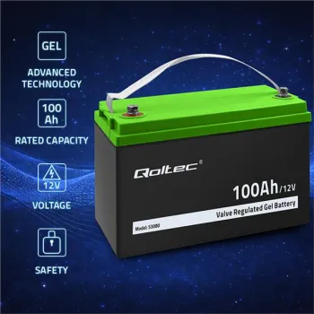 Qoltec Akumulator żelowy GEL | 12V | 100Ah | 29.3kg | Bezobsługowy | Professional | LongLife | PV, UPS, kamper, łód?