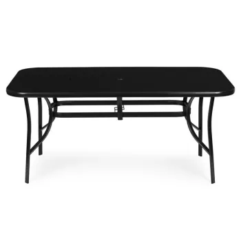 Stół ogrodowy 160x90 cm szkło hartowane otwór na parasol czarny MultiGarden-1380221