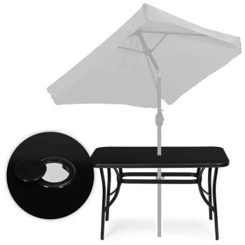 Stół ogrodowy 120x70 cm szkło hartowane otwór na parasol czarny MultiGarden-1380235