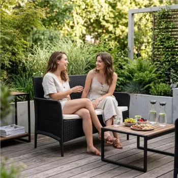Sofa ogrodowa dwuosobowa z poduszką ławka na balkon taras ogród czarna MultiGarden-1380269