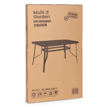 Stół ogrodowy 120x70 cm szkło hartowane otwór na parasol czarny MultiGarden-1380236