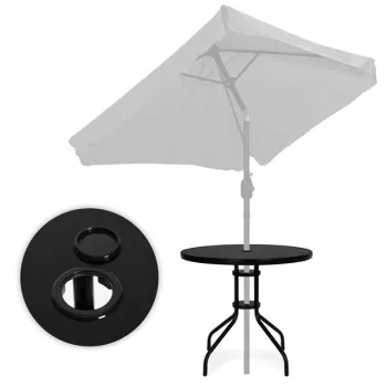 Stolik ogrodowy okrągły 80 cm szkło hartowane otwór na parasol czarny MultiGarden-1380075