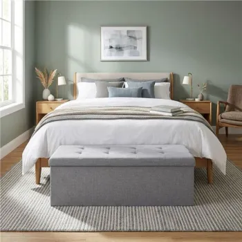 Pufa pikowana 111x38 cm ze schowkiem tapicerowana ława skrzynia jasnoszara ModernHome-1384680