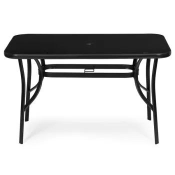 Stół ogrodowy 140x80 cm szkło hartowane otwór na parasol czarny MultiGarden-1380241