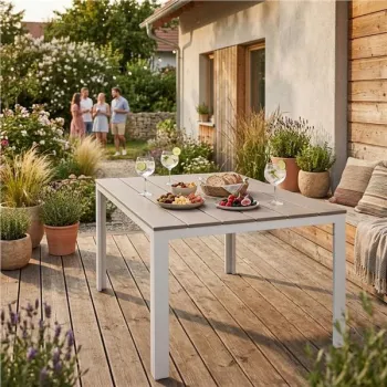 Stół ogrodowy 6-osobowy 156x78 cm polywood meble na taras beżowe białe MultiGarden-1380109