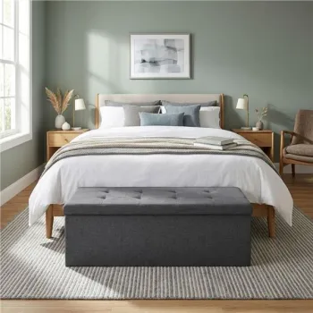 Pufa pikowana 111x38 cm ze schowkiem tapicerowana ława skrzynia ciemnoszara ModernHome-1384690