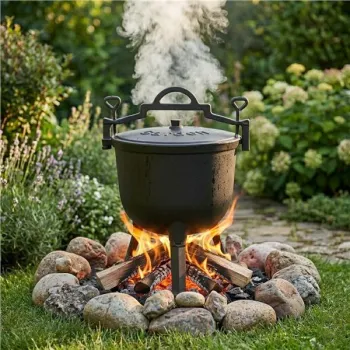 Kociołek żeliwny emaliowany 8L stojący garnek myśliwski ognisko grill MultiGarden-1380140