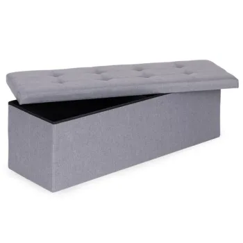 Pufa pikowana 111x38 cm ze schowkiem tapicerowana ława skrzynia jasnoszara ModernHome-1384683