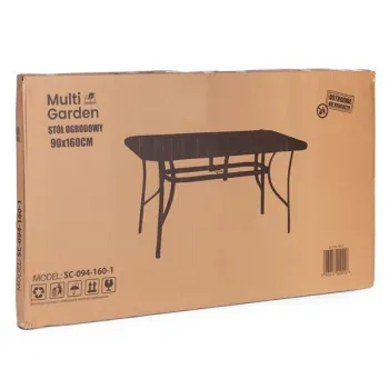 Stół ogrodowy 160x90 cm szkło hartowane otwór na parasol czarny MultiGarden-1380226