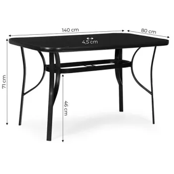 Stół ogrodowy 140x80 cm szkło hartowane otwór na parasol czarny MultiGarden-1380247