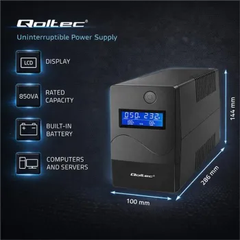 Qoltec Zasilacz awaryjny UPS Line Interactive | Monolith | 850VA | 480W | LCD | USB | RJ45-1381047