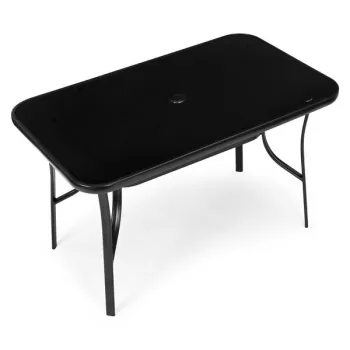 Stół ogrodowy 140x80 cm szkło hartowane otwór na parasol czarny MultiGarden-1380243