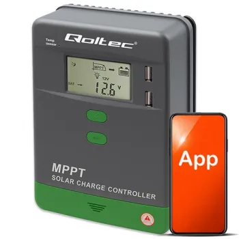 Qoltec Solarny regulator ładowania MPPT z czujnikiem temperatury 30A |12V / 24V | LCD | 2 x USB | Bluetooth | APP | GEL | LiFePO4