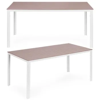 Stół ogrodowy 6-osobowy 156x78 cm polywood meble na taras beżowe białe MultiGarden