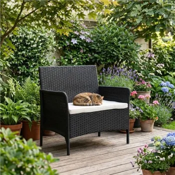 Sofa ogrodowa dwuosobowa z poduszką ławka na balkon taras ogród czarna MultiGarden-1380270