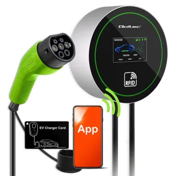 Qoltec Stacja ładowania EV Typ2 do samochodu elektrycznego i hybryd | 22kW | Wi-fi|  | LCD | 3 fazy | Wallbox | Smart life | RFID | 5m