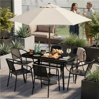 Stół ogrodowy 140x80 cm szkło hartowane otwór na parasol czarny MultiGarden-1380239