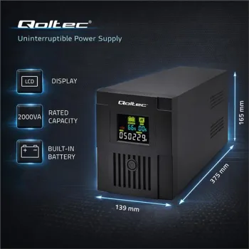 Qoltec Zasilacz awaryjny UPS Line Interactive | Monolith | 2000VA | 1200W | LCD | USB | RJ45-1381115