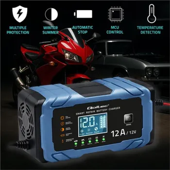 Qoltec Inteligentna mikroprocesorowa ładowarka 12V 12A | Prostownik z funkcją naprawy | AGM GEL LiFePO4 | 9- stopniowe