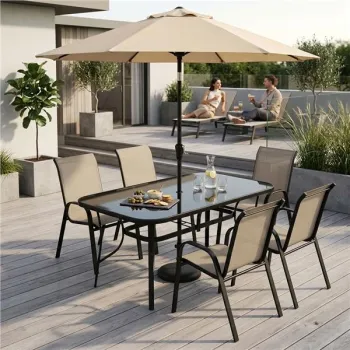 Stół ogrodowy 160x90 cm szkło hartowane otwór na parasol czarny MultiGarden-1380219