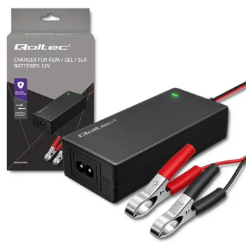 Qoltec Automatyczna ładowarka do akumulatora AGM GEL STD | Prostownik 12V | 4A | 48W | LED | Kabel 1.8m