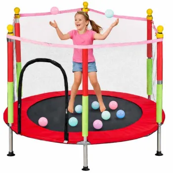 Trampolina do domu ogrodu dla dzieci siatka piłki 140cm 55inch czerwona-1384451