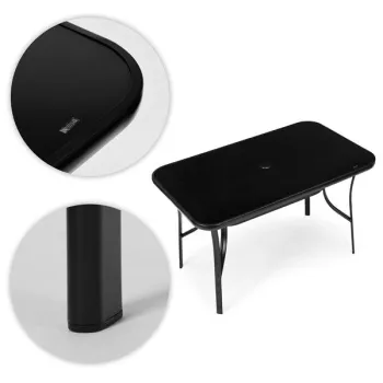 Stół ogrodowy 140x80 cm szkło hartowane otwór na parasol czarny MultiGarden-1380244