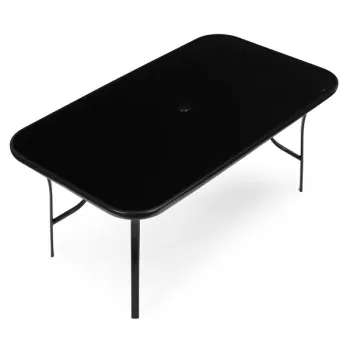 Stół ogrodowy 160x90 cm szkło hartowane otwór na parasol czarny MultiGarden-1380223