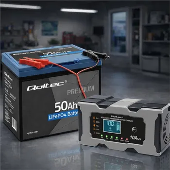 Qoltec Inteligentna mikroprocesorowa ładowarka 12V 10A | Prostownik z funkcją naprawy do akumulatora AGM GEL LiFePO4 |