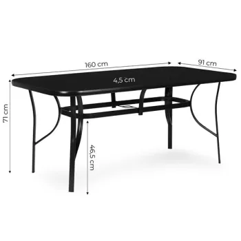 Stół ogrodowy 160x90 cm szkło hartowane otwór na parasol czarny MultiGarden-1380227