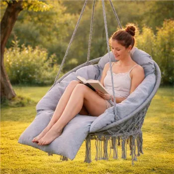 Huśtawka ogrodowa LUARO bocianie gniazdo z poduszką XXL szare 80cm 150kg-1408540