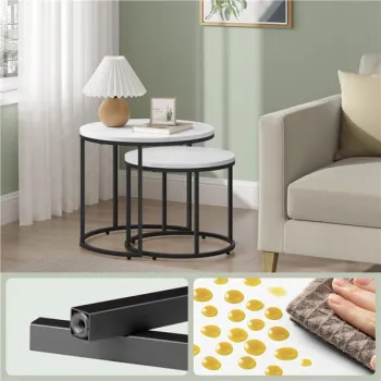 Stolik kawowy okrągły 2 szt. - marmur / nogi czarne-1408713