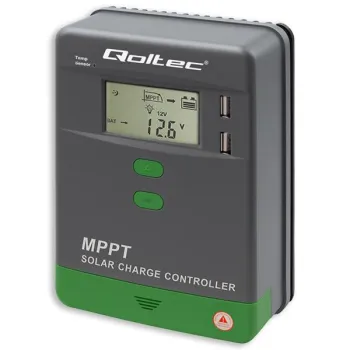 Qoltec Solarny regulator ładowania MPPT z czujnikiem temperatury 20A |12V / 24V | LCD | 2 x USB | GEL | LiFePO4