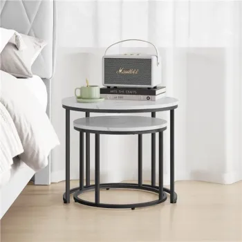 Stolik kawowy okrągły 2 szt. - marmur / nogi czarne-1408715